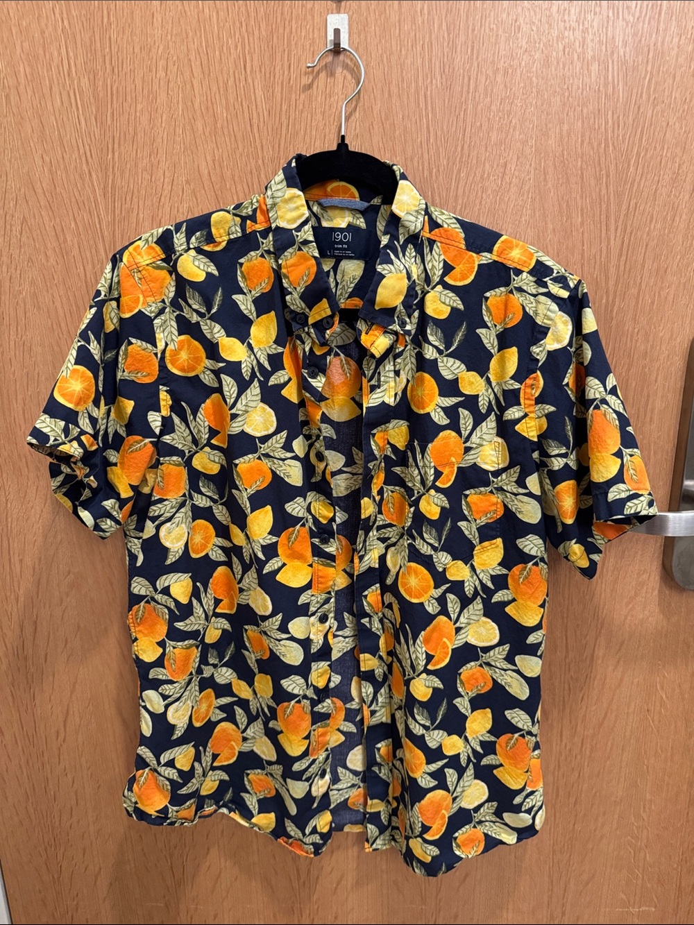 1901 Navy Short-Sleeve Shirt with Orange and Yellow Citrus Print